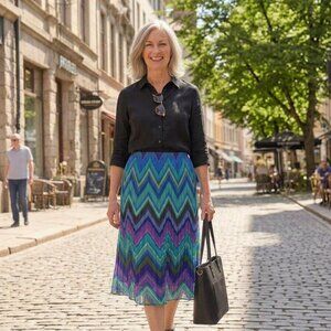 Allison Taylor Colorful Chevron Midi Skirt